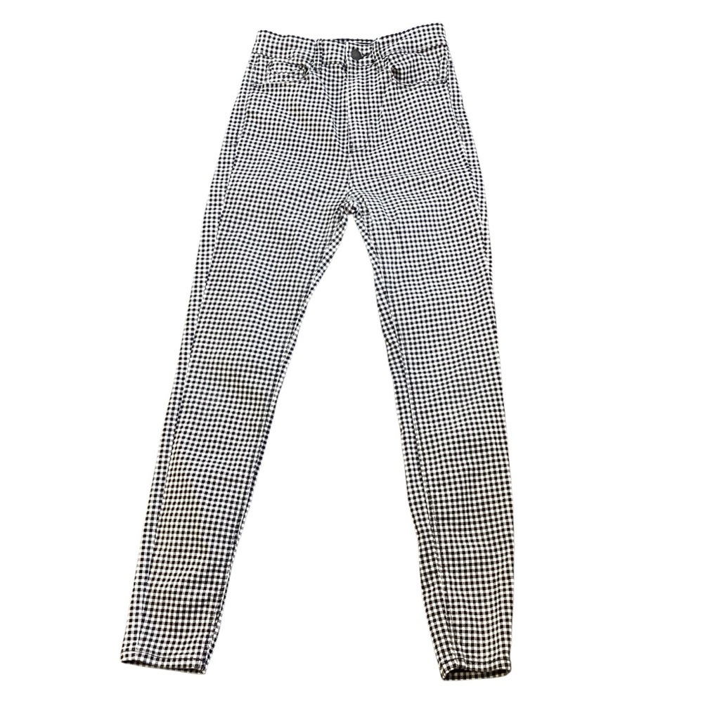 Stradivarius Black White Gingham‎ Check Stretchy Super High Waist Skinny Size 4